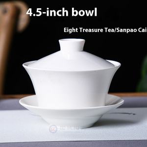 三才小茶碗套装纯白陶瓷瓷盖碗大可印刷Logo潮汕咖啡茶具 - Product Image 4