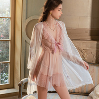 4812 Ensemble de Nuit Grande Taille Sexy et Transparent à Pois en Dentelle, Robe de Nuit Kimono et Peignoir, Tentation Estivale Douce