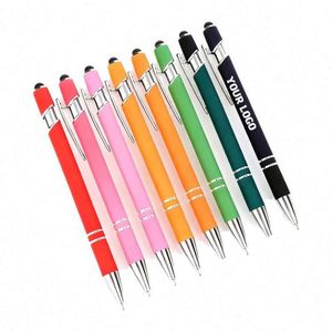 Logo Ball Stylus Navy Blue Rose <b>Gold</b> Metal <b>Pen</b> <b>Pens</b> Black Matt Rubber Ballpoint Custom Promotional Gifts - Product Image 1