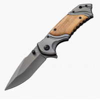 Couteau de poche pliant à motif Damas 3Cr13, manche en bois, avec bouton de maintien, pour camping, extérieur et EDC