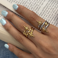 Bague ouverte Landy imperméable, style nordique, multicouche, en acier inoxydable, hypoallergénique, plaquée or, avec zircon, tendance, pour cadeau