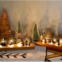Décorations de table pour fête de Noël et mariage, cadeau, design en métal, base en bois, lumière alimentée par batterie, ornements d'arbre de Noël, noir