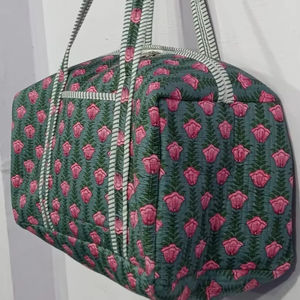Indian Handmade Comfortable Cotton Fabric Quilted Duffle <b>Bag</b> for <b>Women</b> Casual Travel <b>Weekender</b> Zipper Shopping Shoulder - Product Image 1