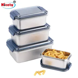 Custom stainless steel lunch Boxes Food storage containers with plastic handles 304 children's and adults' lunch boxes