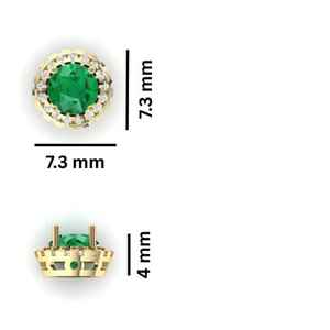 Pendientes de oro de 14 quilates con halo - Regalo para ella |   Diamantes redondos de 1 mm (0.17ctw) |   Esmeralda redonda de 4.80 mm (0.8ctw) |   Pendientes de Oro de 14 Quilates - Product Image 4
