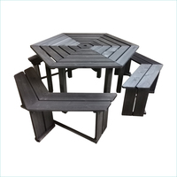 Ensemble de table hexagonale de jardin en bois naturel Banc en bois massif Six places Table de cour Chaise Tables et chaises d'extérieur