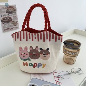 Bolso de Mano Mini de Lona con Diseño de Letras de Moda Besto, Asa Trenzada, Diseño Keep Happy, Bolso de Hombro Reutilizable para Mujer - Product Image 2