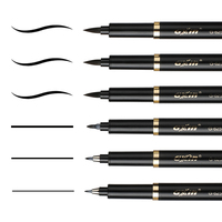 Gxin Set de 6 Marqueurs Pinceaux à Pointe Flexible, Stylo Calligraphie Non Toxique avec Encre Noire, 6 Tailles (0.5mm, 0.2mm) pour Lettrage