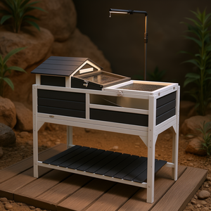 Enclos pour tortue avec support de lampe réglable, étagère de rangement, maison amovible, couvercle ouvrable, habitat pour reptiles et amphibiens, utilisation en extérieur - Product Image 2