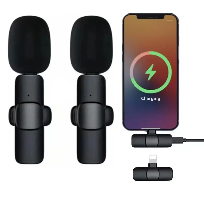 Hot Selling K8 K9 Mini Wireless Lavalier Microphone for Live Broadcasting Smartphone Type-C iPhone Adapter Rechargeable Receiver