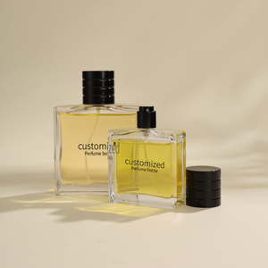 Curved Square Clear Luxury Glass Unique Refillable 50ml 100ml Empty Perfume Bottle with Tiered Black Cap Pump Sprayer - Product Image 6
