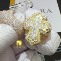 Bagues Entièrement Glaçées Diamants Baguette Croix Style Hip Hop, Bijoux Moissanite Certifiés GRA pour Hommes