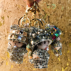 Creative Cute <strong>Munchki</strong> Diamond Set Car Keychain Female Cartoon Couple Car Bag Pendant Wholesale - Product Image 3