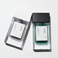 Flacon de parfum en verre carré plat de 30 ml et 50 ml de qualité supérieure avec bouchon en bois, emballage de parfum élégant personnalisable