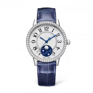 Reloj de Lujo para Hombre y Mujer con Cristal de Zafiro, Fase Lunar Automática, Luminoso, Resistente al Agua, con Incrustaciones de Moissanita y Esfera Blanca con Efecto Rayos de Sol - Product Image 1