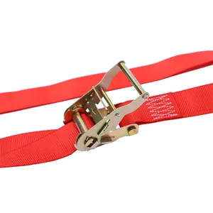 2 Inch X 16FT 4400lbs E Track Red Logistics Ratchet Tie Down Strap For Cargo Control