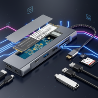 Station d'accueil USB-C Hub Type-C 8-en-1 vers USB 2.0 USB 3.2, avec ports de données, PD, SD, TF et boîtier pour disque dur M.2 NVMe
