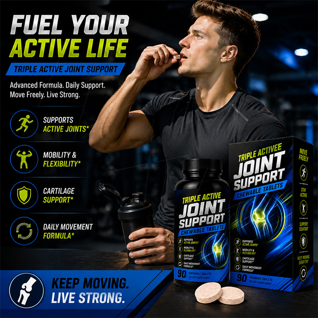 Triple Active Joint Support Chewable Tablets Glucosamine Chondroitin Turmeric Supports Bone Strength Joint Nutrition Supplement