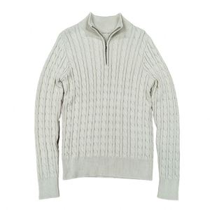 Suéter de punto personalizado OEM ODM de algodón, jersey de punto trenzado con media cremallera, cuello polo, mezcla de cachemira y lana para hombre - Product Image 1