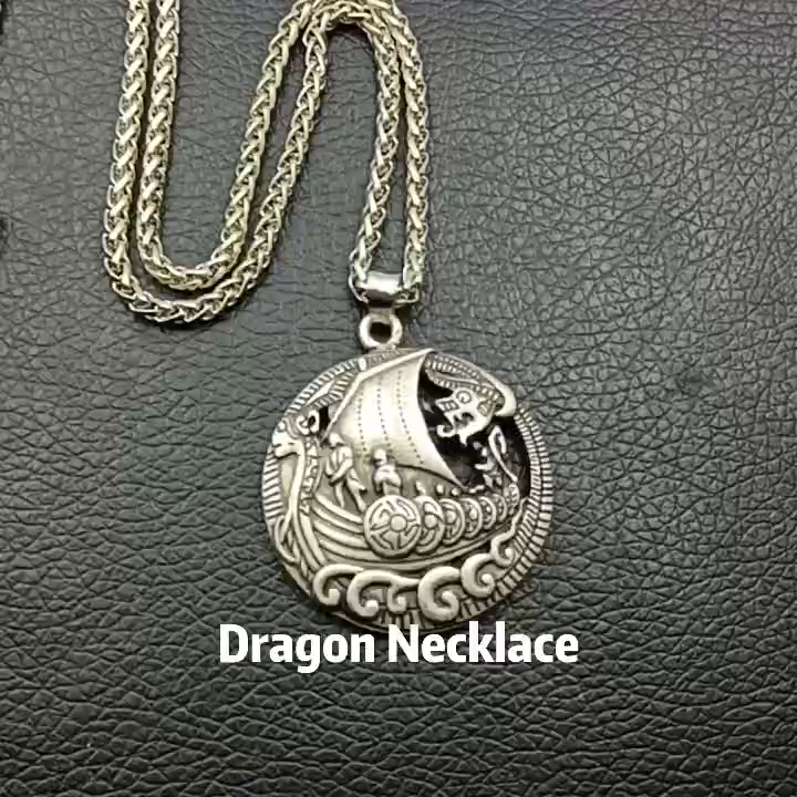 Custom Vintage Viking Pirates Dragon Boat Pendant Necklace