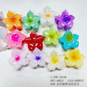 Pince à cheveux rotative à cinq feuilles bicolore 8 cm, motif floral coloré pour femmes et filles - Product Image 3