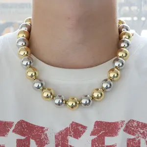 Tuyên Bố Đồ Trang Sức Brass Vàng Mạ Bạc Vòng Bead Từ Clasp Chunky Bead Chuỗi Vòng Đeo Tay Dây Chuyền