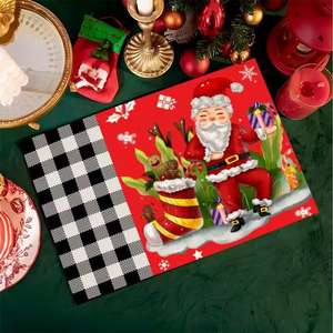 Mantel Individual de Lino con Estampado de Alce Navideño de Año Nuevo, Resistente al Calor, Decoración de Mesa para Fiestas Familiares y Restaurantes, Venta al por Mayor - Product Image 3