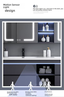 Meuble-lavabo double vasque moderne mural avec miroir LED intégré, en contreplaqué étanche, certifié CE