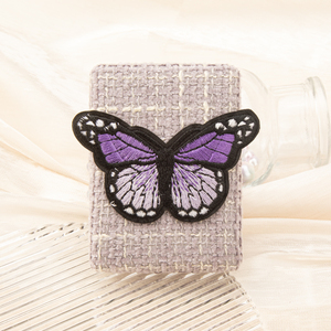 Espejo de Bolsillo Plegable de Doble Cara con Logotipo Personalizado, Estilo Francés Chic, Textil Tejido Morado, Parche de Mariposa 3D de Terciopelo, Venta al por Mayor - Product Image 2