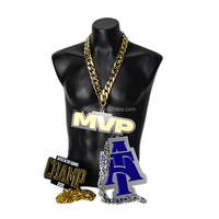 Collier surdimensionné personnalisé en plastique acrylique doré avec logo de l'équipe de football, de basket-ball, de sport, chaîne chromatique à retournement