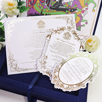 Boîte d'invitation en velours bleu marine de qualité supérieure, couvercle intérieur imprimé artistiquement, style original personnalisé, pour mariage ou fête