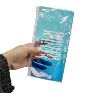 กระเป๋าเครื่องสำอางใสกันน้ำพิมพ์ลายโฮโลแกรมสีชมพูแบบซิป PVC พร้อมโลโก้สั่งทำสุดหรู สำหรับใส่เครื่องประดับ ชุดว่ายน้ำบิกินี่ หรือของใช้ชายหาด - Product Image 2