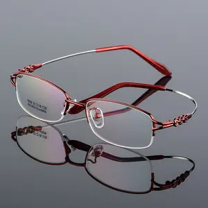 Bingkai Kacamata Memori Tanpa Bingkai PG0168 Bingkai Optik Logam Memori Semi Wanita Merah
