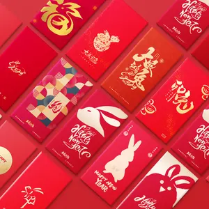 Новинка 2023 года, конверты Красного кролика на заказ angbao, красные конверты в китайском стиле, новый год 2023