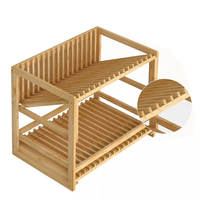 Égouttoir à vaisselle en bambou pour cuisine, égouttoir à vaisselle en bois à 2 niveaux avec porte-ustensiles