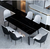 Ensemble de table à manger avec 6 chaises, or, marbre noir, style européen