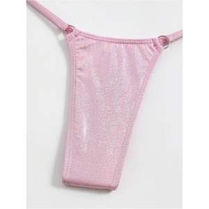 Ensemble bikini personnalisé pour femme, micro-top halter et string, deux pièces, effet pailleté métallique, extensible, en Spandex et Polyester - Product Image 2