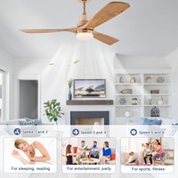 Ventilateur de plafond classique doré avec 3 pales en bois massif, moteur DC tout cuivre, télécommande LED, 52 pouces, avec lumière