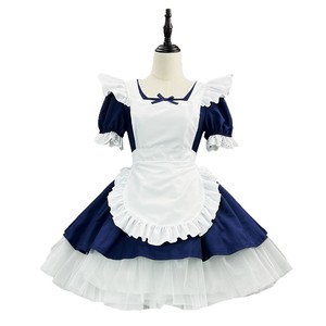Classic Angel Maid Dress White Navy Blue Lolita Style With Apron And Headband For Cosplay Costume - Product Image 5