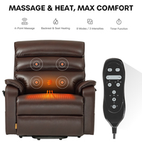Chaise élévatrice à puissance de 500 LBS pour les utilisateurs grands et grands, avec massage et chaleur à 4 points, inclinaison profonde à 170 ° pour une relaxation complète du corps