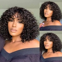 Perruque courte bob sans colle en cheveux humains, prête à porter, coupe pixie avec frange pour femmes, longue et volumineuse, fabriquée à la machine, sans dentelle, en cheveux humains