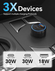 Compacto 72W GaN PD Cargador de coche rápido Pantalla LED 30W PD2.0 QC2.0 Puerto tipo C UE JP Socket Estándares 65W Paquete de caja de potencia de salida - Product Image 2