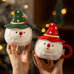 Santa Claus Cup with Lid Cartoon Ceramic Cup, Cute Mug, High Appearance Level <b>Gift</b> Set Water Cup - Product Image 6