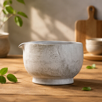 Bol à matcha en céramique à texture grossière BAMBUS, grand récipient de service, bol à thé en grès gris pour la maison, les cafés et les services de thé
