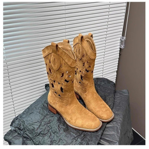 Nueva moda de verano para mujer, zapatos informales ahuecados, botas de caballero bordadas de tacón grueso, botas de mezclilla versátiles con suela intermedia - Product Image 4