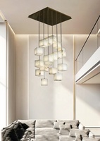 Albâtre moderne salon minimaliste escalier duplex villa lumière luxe cristal grand lustre