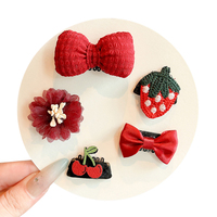 Barrettes à cheveux pour petites filles, style mixte, avec motifs crochet, fraise, cerise, broderie, fleur en maille et nœud, pour usage quotidien