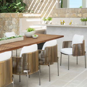 Ensemble de <span class=keywords><strong>jardin</strong></span> européen antique en aluminium et corde de rotin naturelle, mobilier d'extérieur pour restaurants, ensemble de salle à manger d'extérieur pour 8 personnes - Product Image 4
