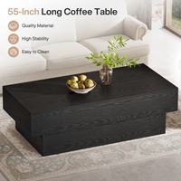 Table basse rectangulaire moderne Tribesigns de 55 pouces en bois noir, grande table centrale pour salon, salle de réception, meubles