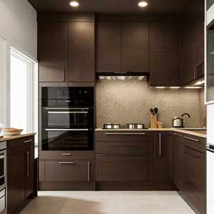 Armoire de cuisine en bois foncé de luxe léger, armoire en bois massif minimaliste italienne multicouche, armoires de cuisine - Product Image 4